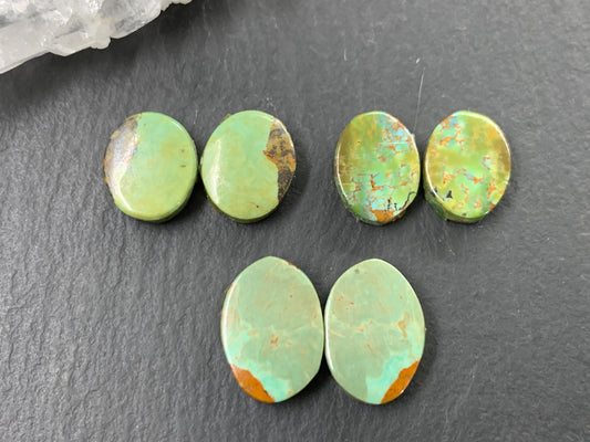 Tibetan Turquoise Pair 11-14mm long Cabochon - Hand Cut Cabochon