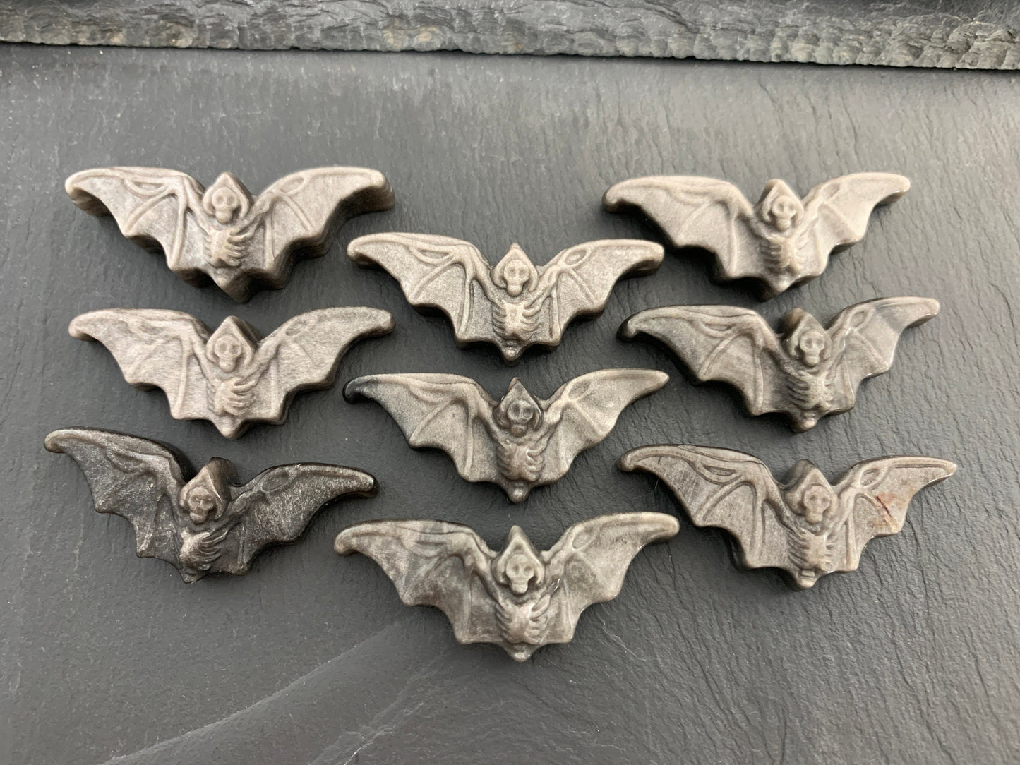 Silver Obsidian Bat Carving - Flat Back Carving