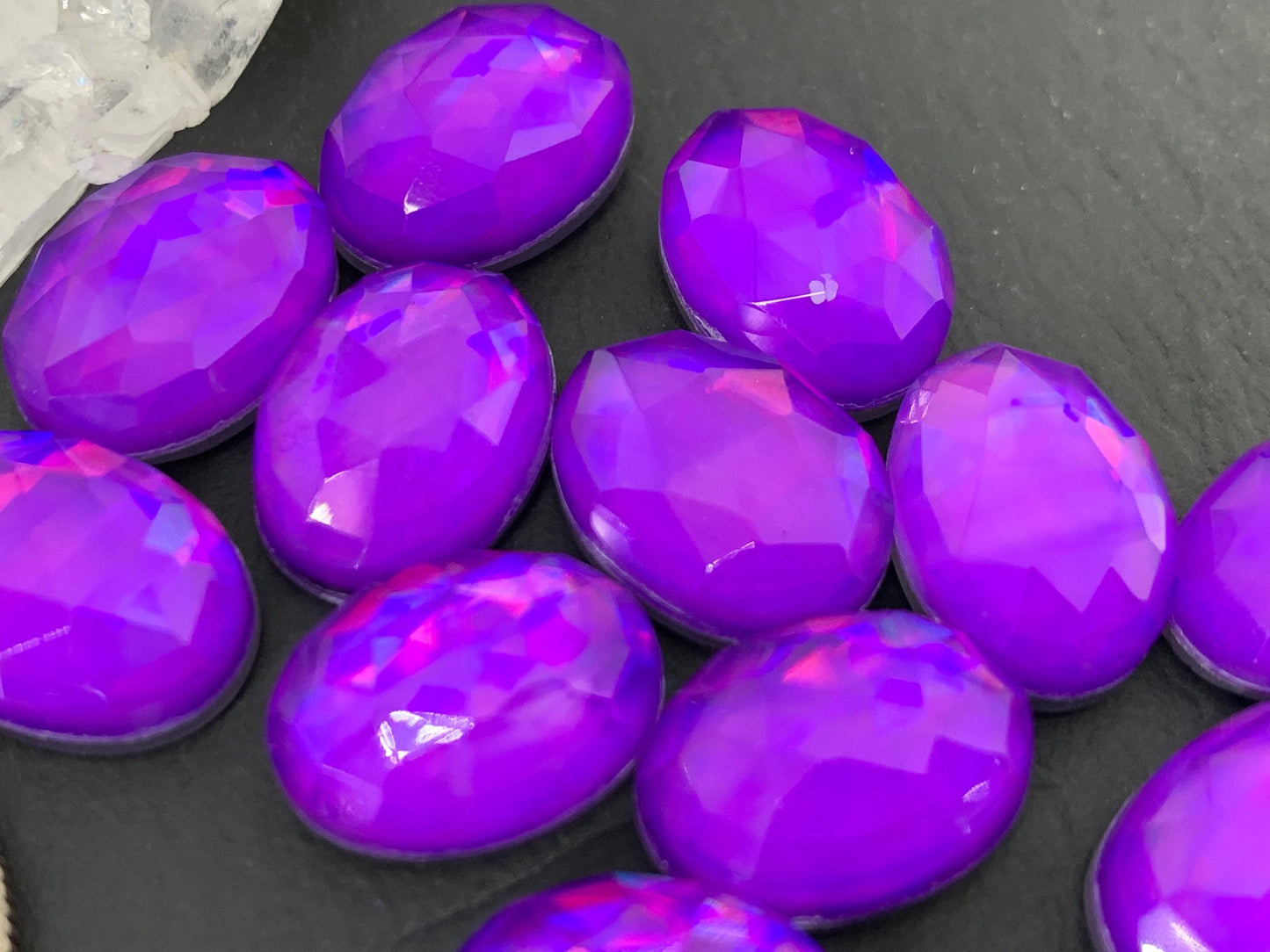 Faceted Purple Mystic Quartz oval 10x14mm cabochons - Doublet cabochons
