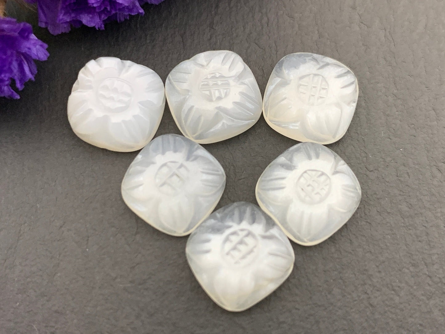 White Moonstone carved square cushion 10mm cabochon