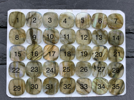 Flat Labradorite square cushion 10mm cabochon - calibrated cabochons