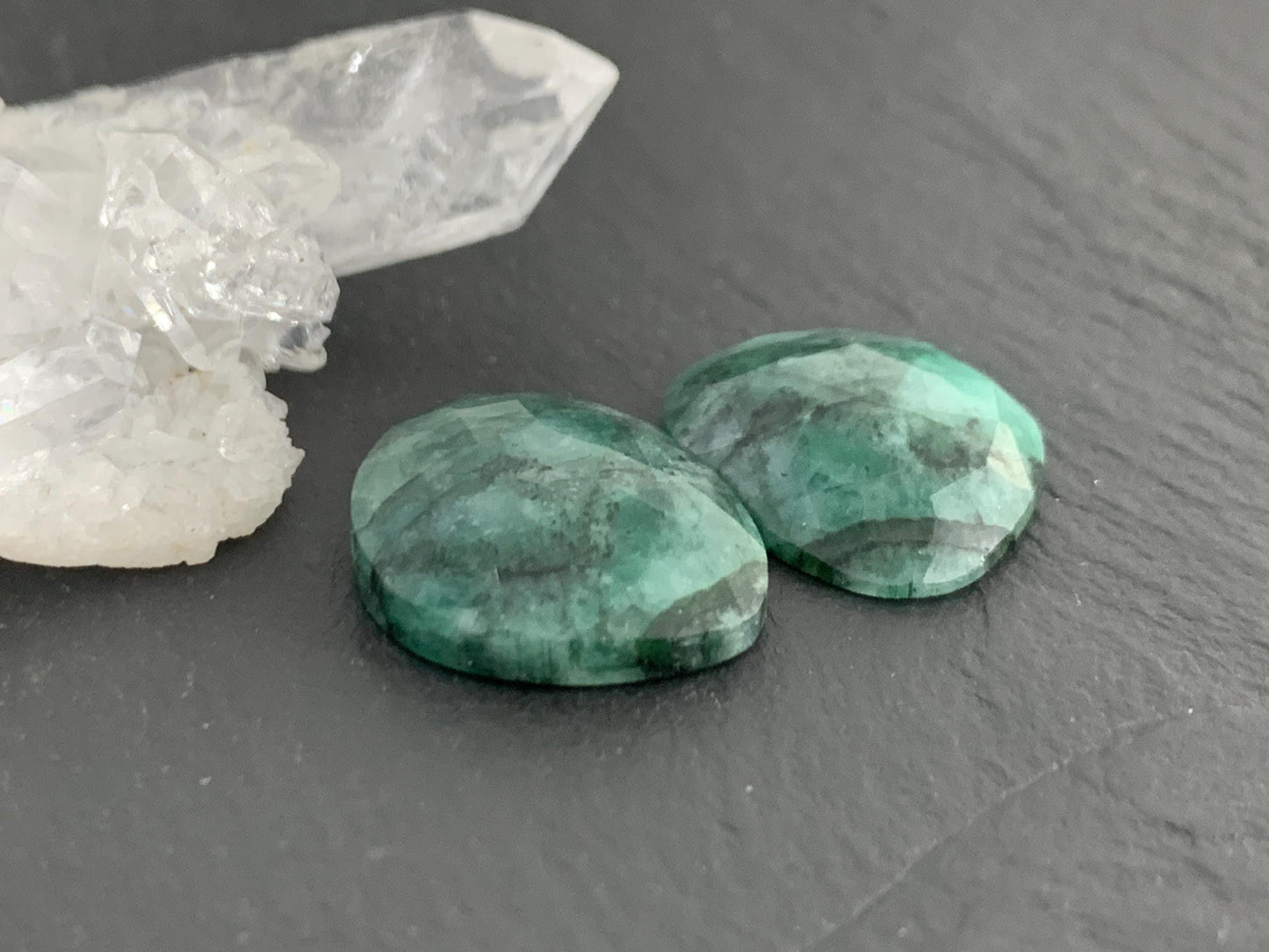 Faceted Emerald Pair 14x17x4mm cabochon
