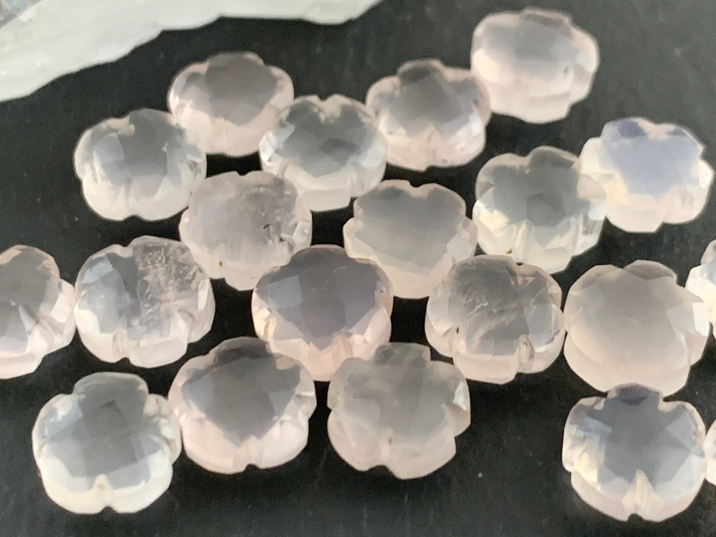 Faceted Rose Quartz flower 8mm - not cabochon