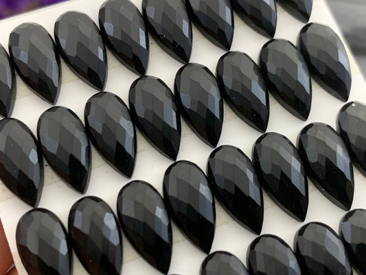 Faceted Jet pear 6x12mm cabochon - Calibrated cabochons