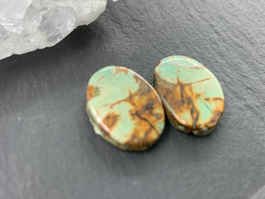 Tibetan Turquoise Pair 11x15mm Cabochon - Hand Cut Cabochon