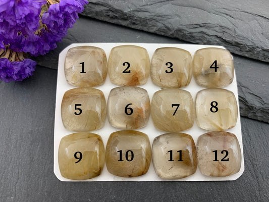 Rutilated Quartz square 18mm cabochon  - Calibrated cabochons