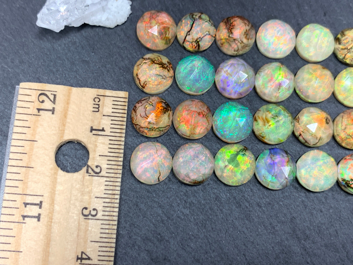 Faceted  Monarch Opal round 10mm cabochons - Doublet cabochons