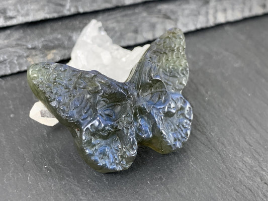 Labradorite Ghost Face Carving - 29x40mm Flat Back Butterfly Gemstone Sculpture