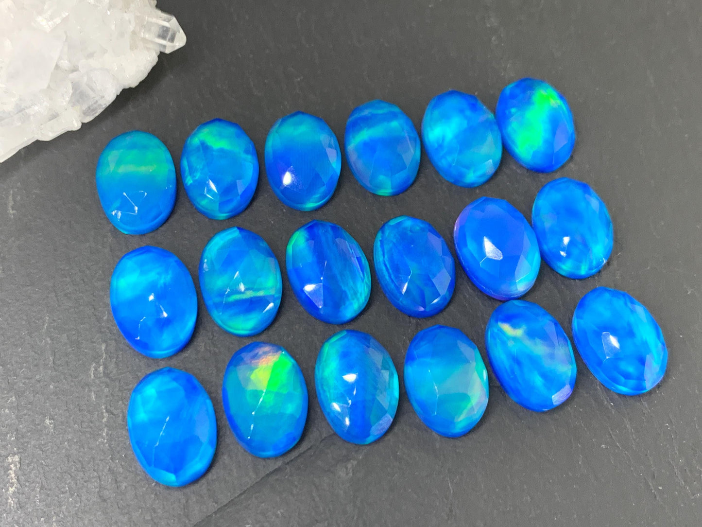 Faceted Aurora Opal oval 10x14mm cabochons - Doublet cabochons