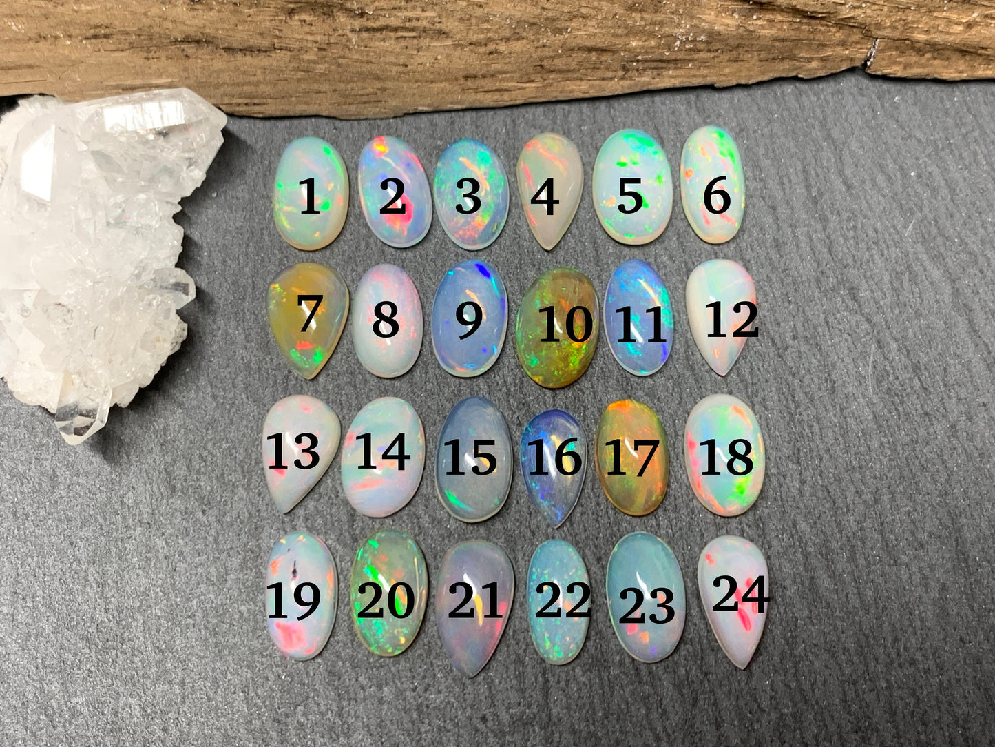 Ethiopian Opal pear, oval 11-12mm long cabochon