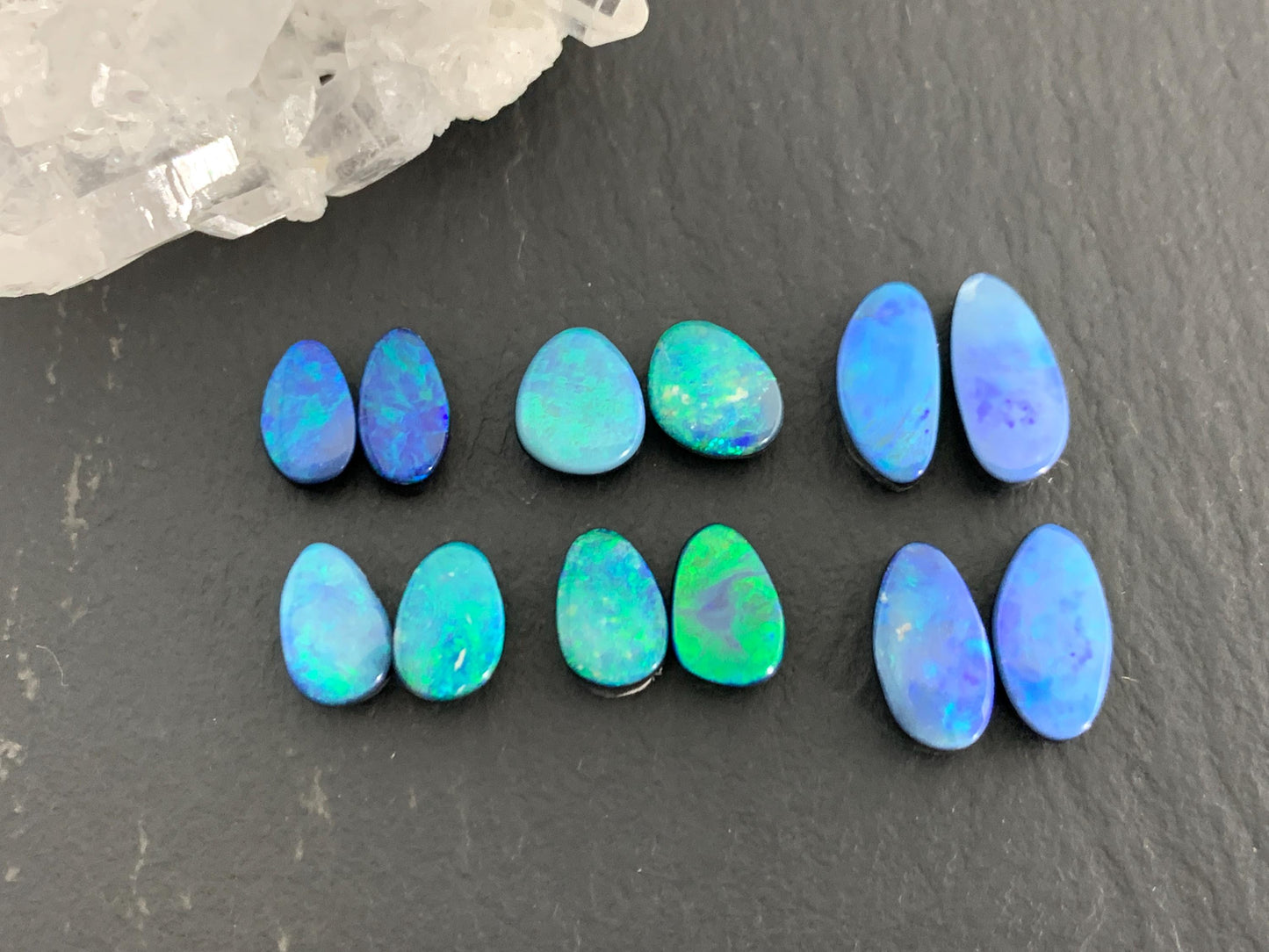 Australian Opal doublet 7-10mm long cabochon/ Select your pair