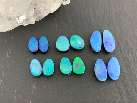 Australian Opal doublet 7-10mm long cabochon/ Select your pair