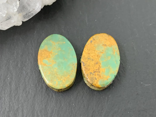 Tibetan Turquoise Pair 9x14mm Cabochon - Hand Cut Cabochon
