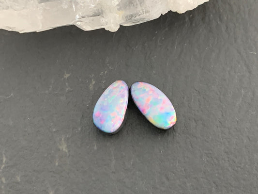 Australian Opal doublet 4x7mm pair of cabochons