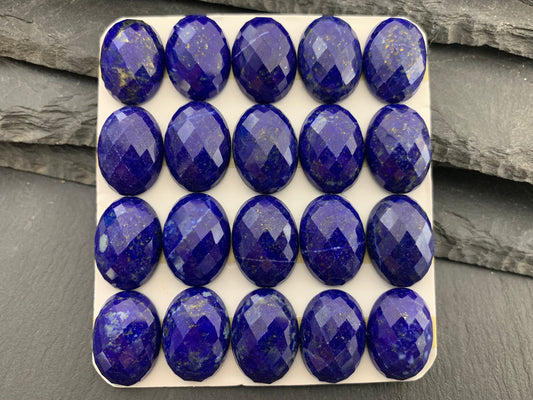 Faceted Lapis Lazuli oval 13x18mm cabochon - Calibrated cabochons