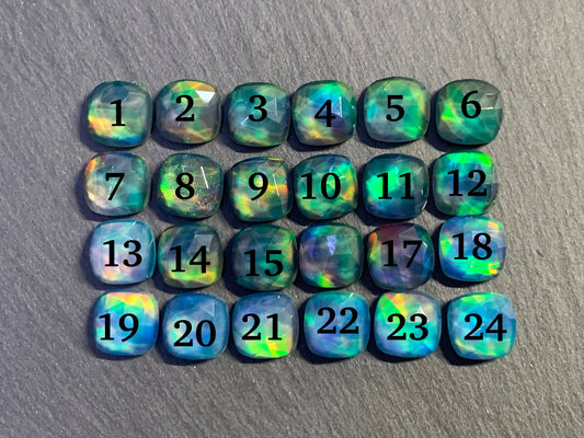 Faceted Aurora Opal square 10mm cabochon - Doublet cabochons