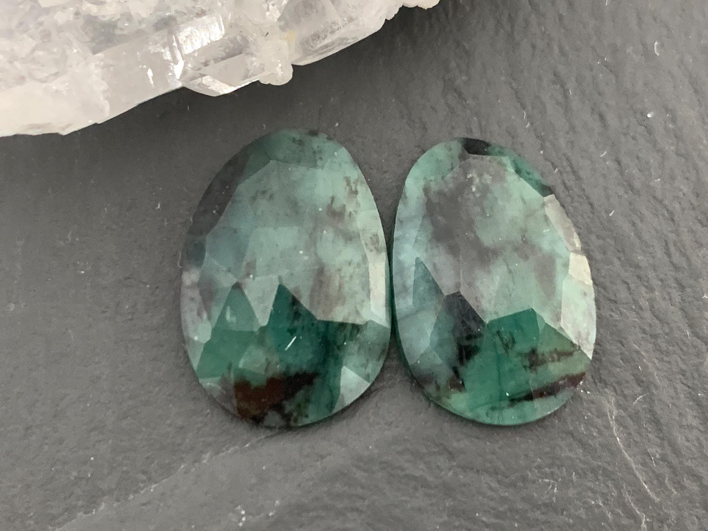 Faceted Emerald Pair 12x17x3mm cabochon