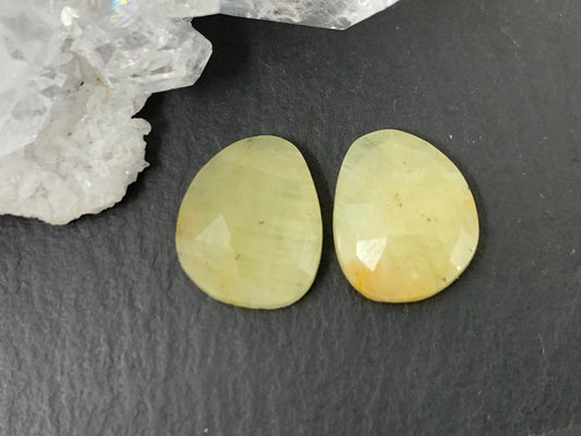 Faceted Yellow Sapphire pair 9x11x3mm cabochon