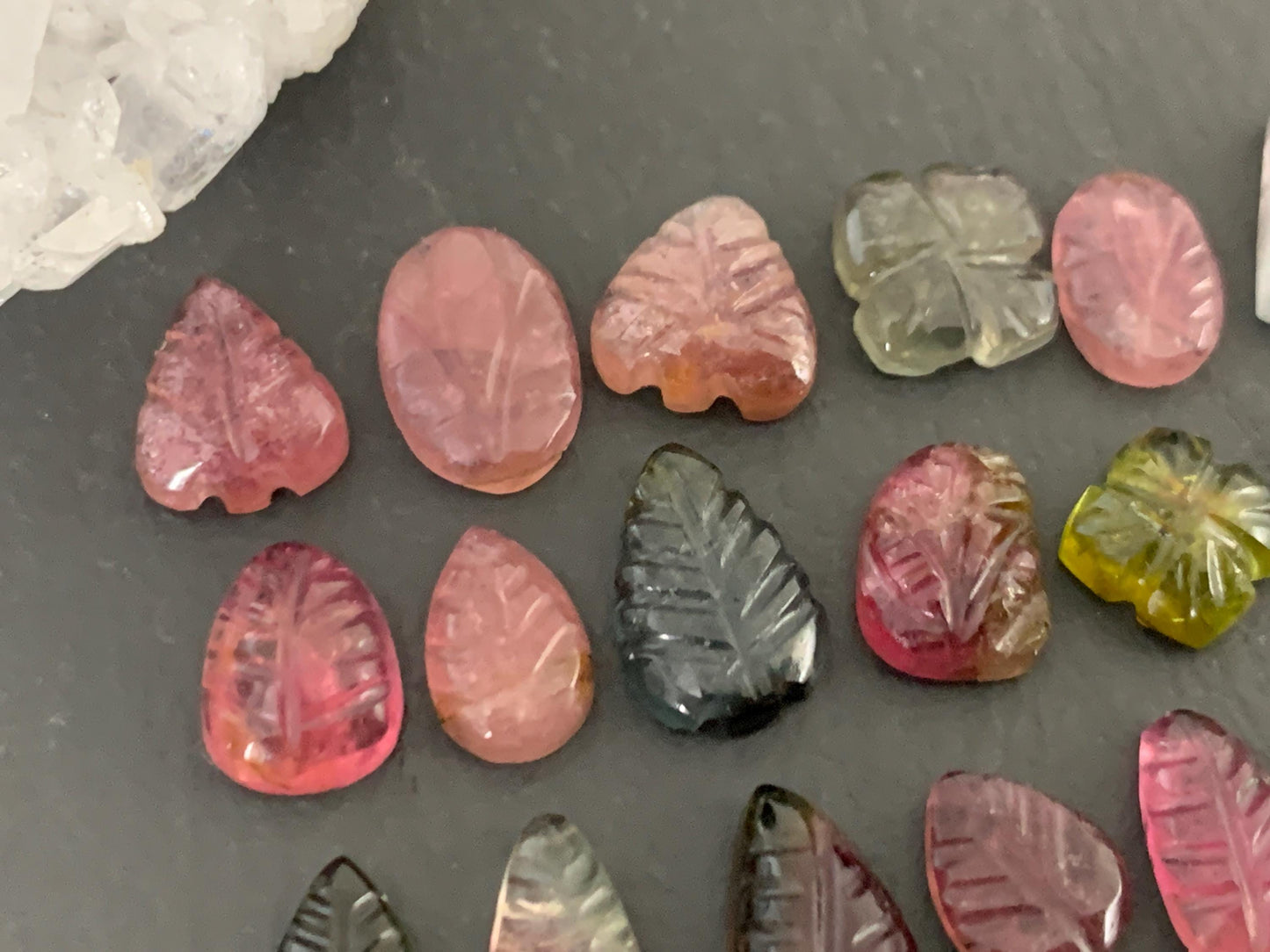 Carved Tourmaline free form 9-12mm long cabochon