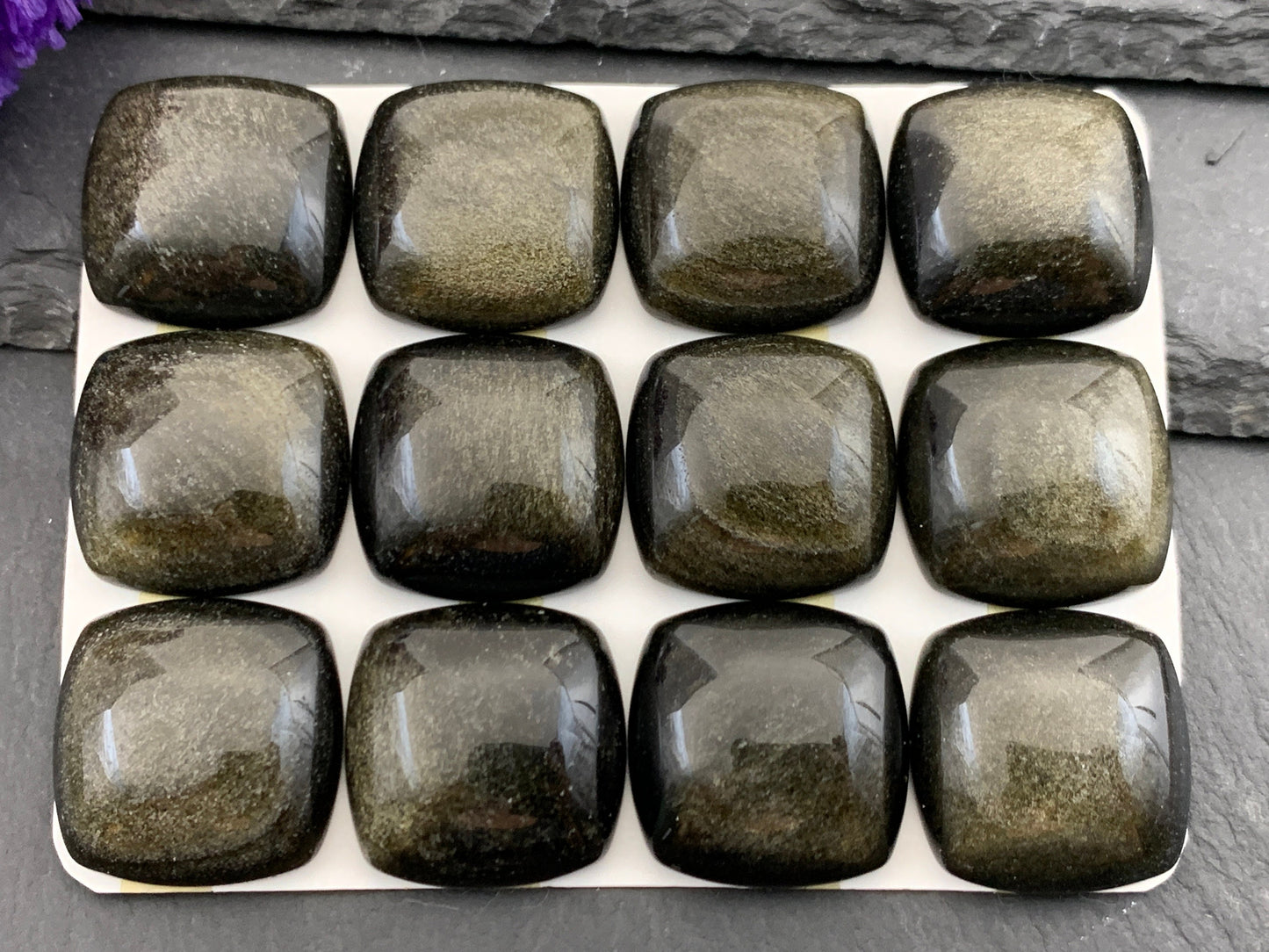 Gold Obsidian Square 20mm cabochon - Calibrated cabochons