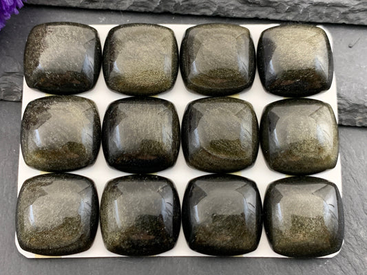 Gold Obsidian Square 20mm cabochon - Calibrated cabochons