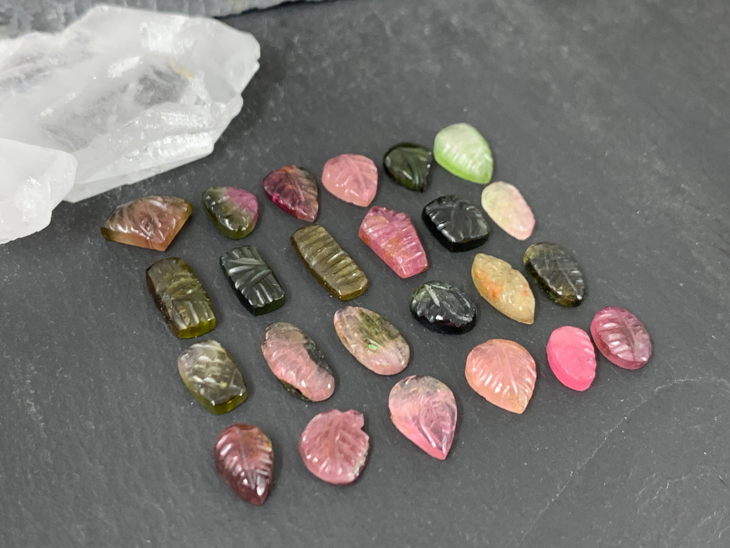 Carved Tourmaline free form 8-12mm long cabochon