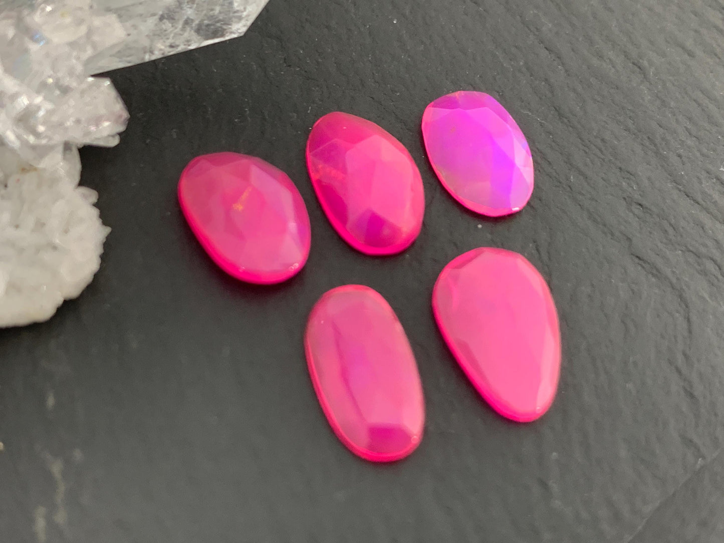 Faceted Pink Opal 10-11mm long cabochon