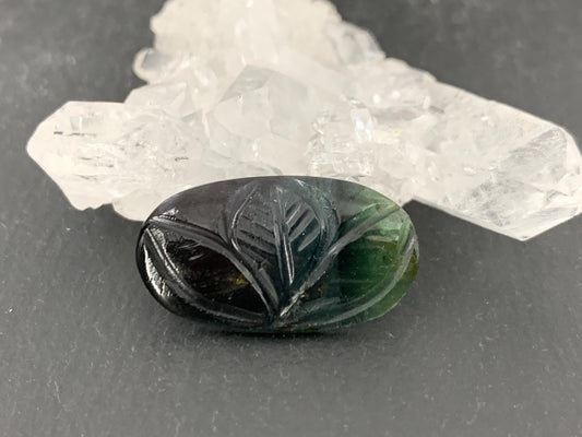 Carved Tourmaline 12x21x3mm cabochon