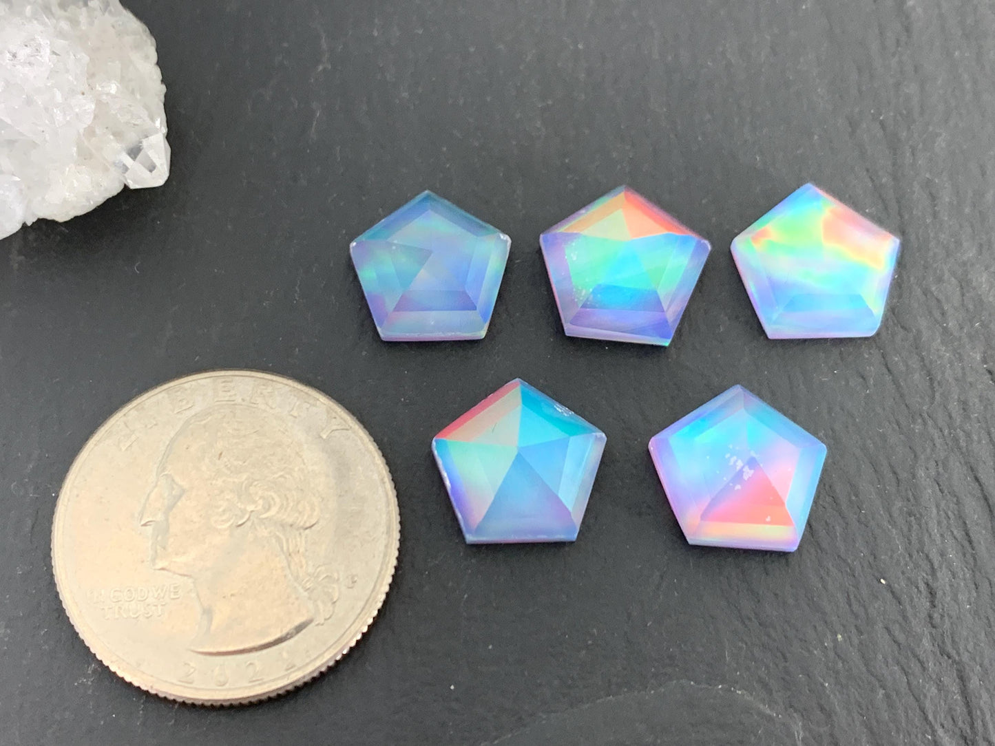 Faceted  Aurora Opal hexagon 12mm cabochon - Doublet cabochons - man made Opal *