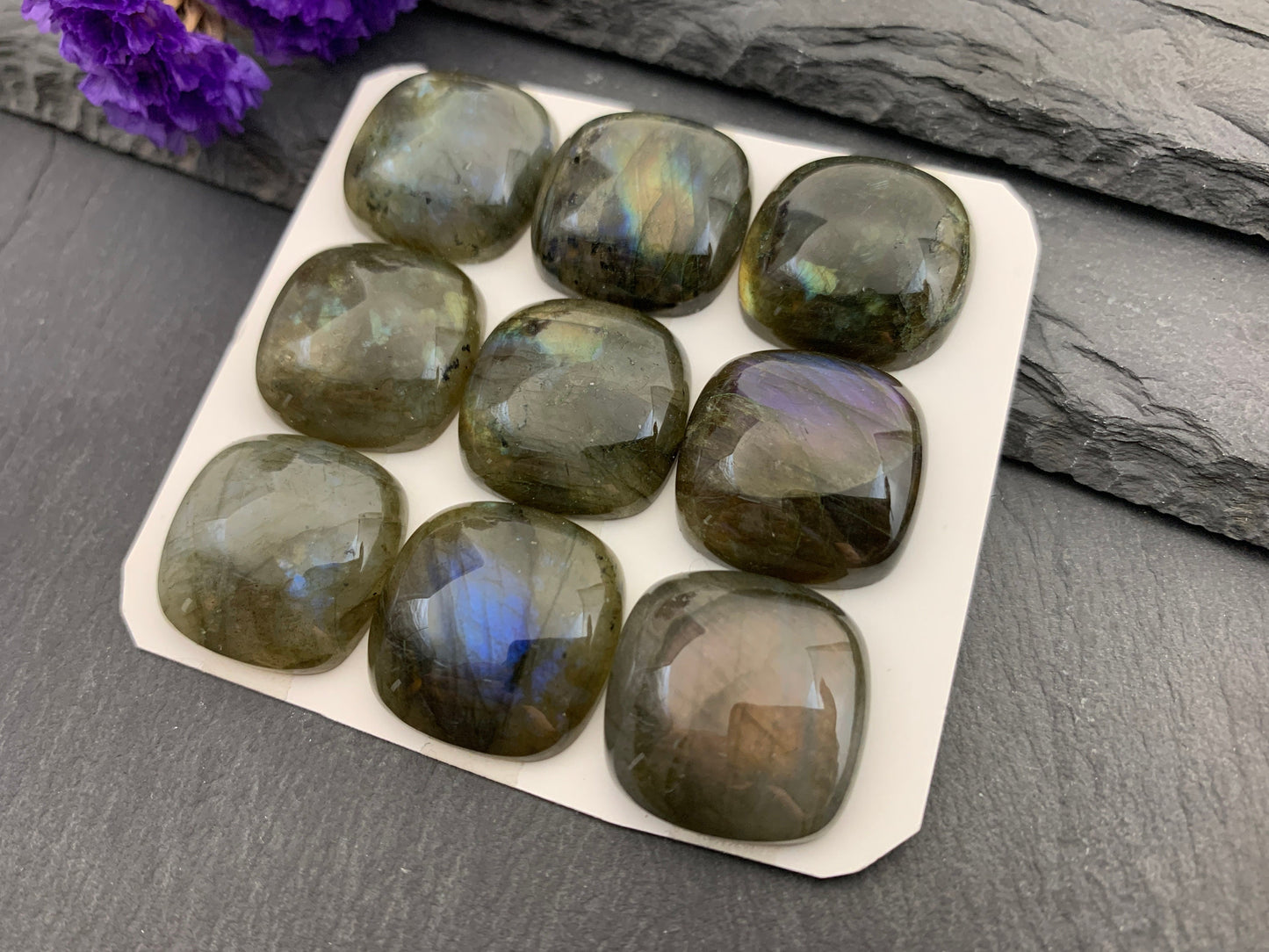 Natural Labradorite Square Cabochon: Calibrated 20mm Gemstone
