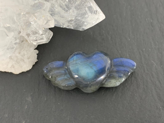 Labradorite Heart with Wings 25x10mm. Hand Carved Gemstone