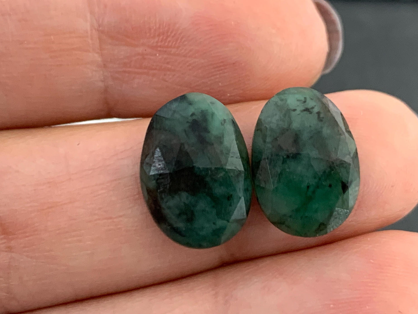 Faceted Emerald Pair 10x14x3mm cabochon