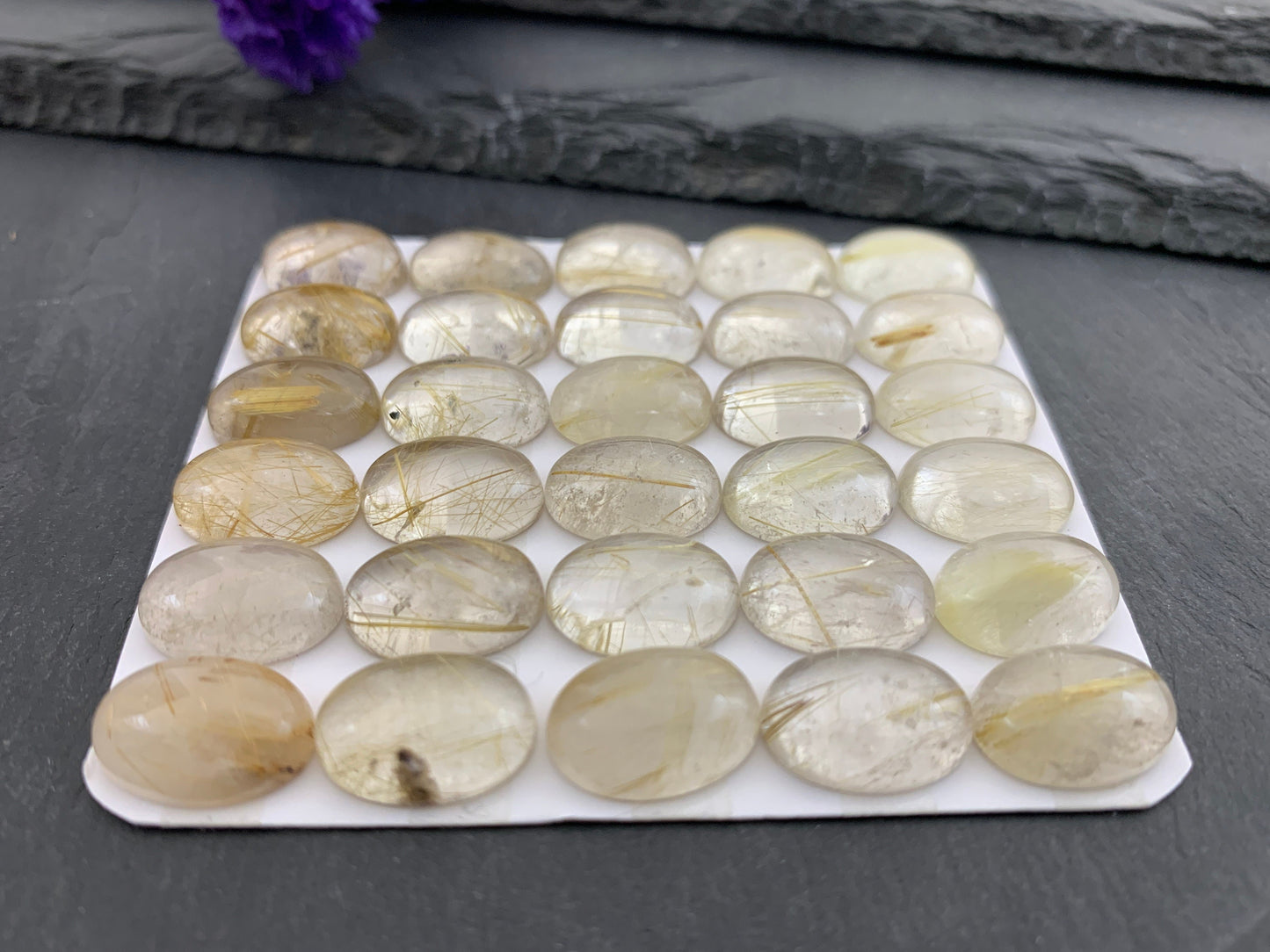 Gold Rutilated Quartz oval 10x14mm cabochon - Calibrated cabochons