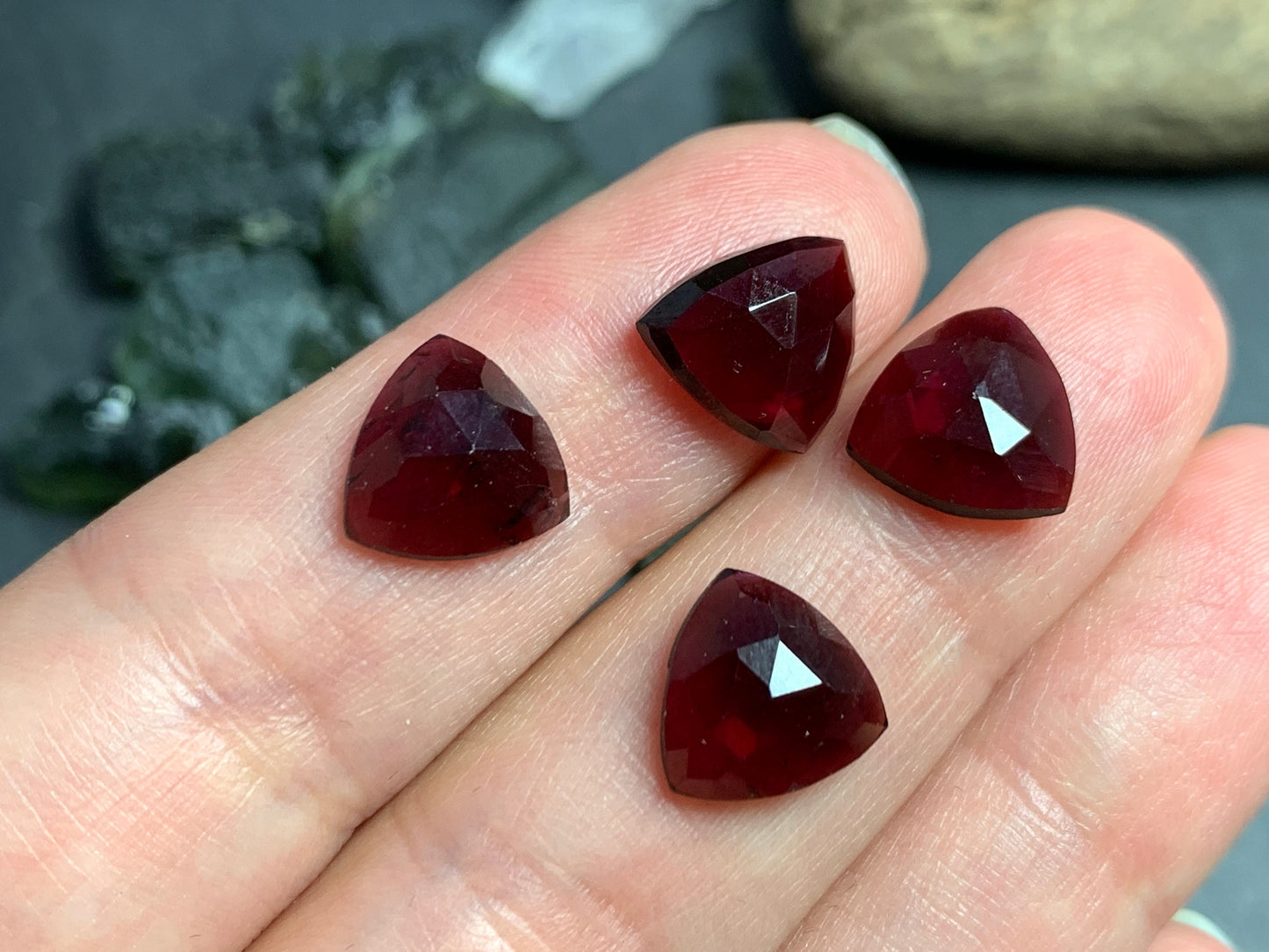 Faceted Rhodolite Garnet Trillion 10mm cabochon