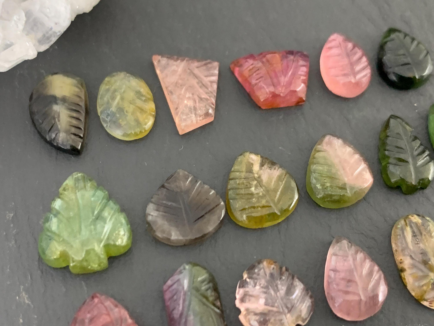 Carved Tourmaline free form 9-12mm long cabochon