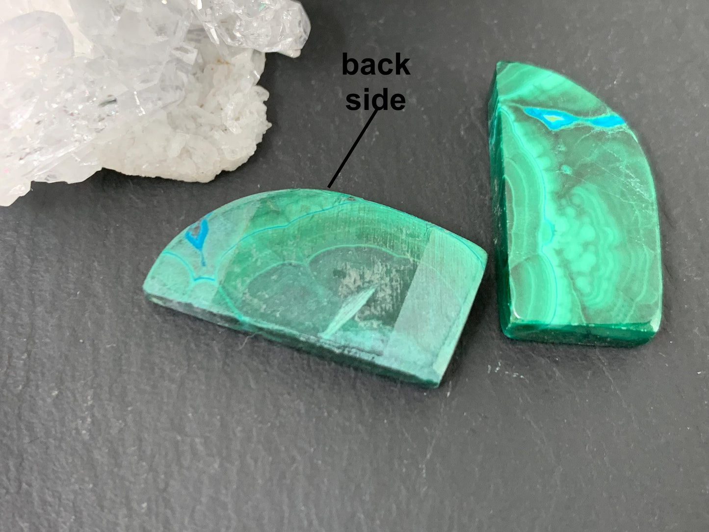 Malachite Chrysocolla free form 11x21x4mm cabochon pair