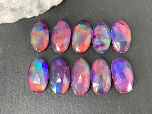 Faceted Aurora Opal oval 8x15mm cabochon  - Doublet cabochons