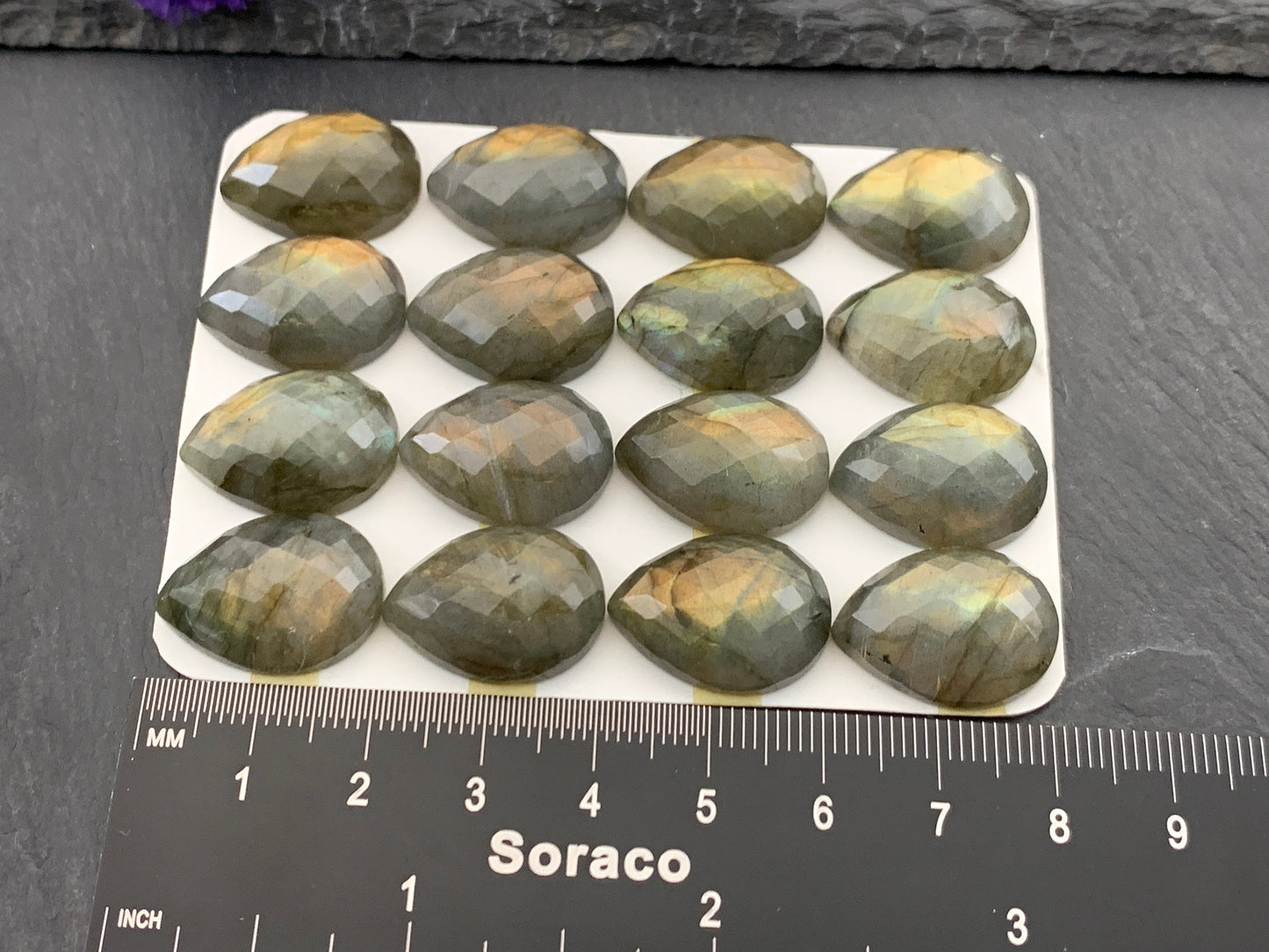 Faceted Labradorite pear 15x20mm Cabochon - Calibrated Cabochons
