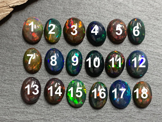 Natural Black Ethiopian Opal oval 10-11mm long Cabochon/ Select your cabochon
