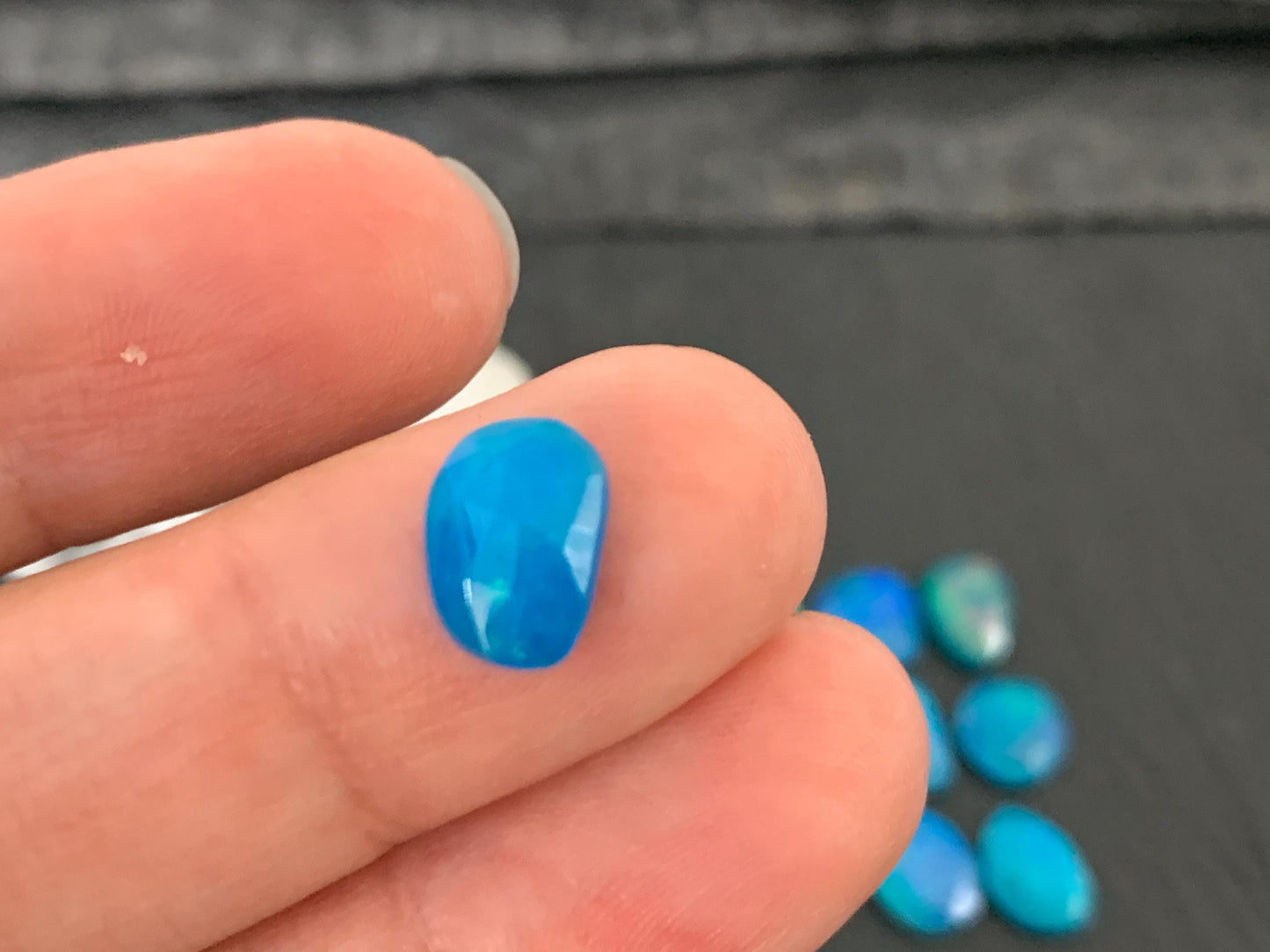 Faceted Blue Ethiopian Opal 7-9mm long cabochon