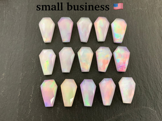 Faceted Aurora Opal coffin 10x16mm cabochon - Doublet cabochons