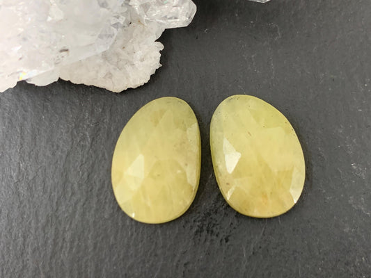 Faceted Yellow Sapphire pair 11x16x4mm cabochon