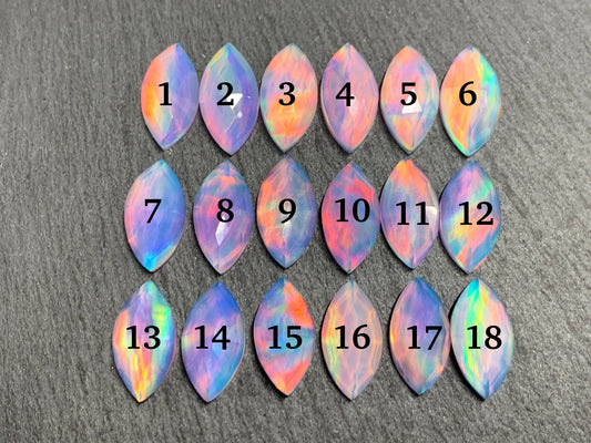 Faceted  Aurora Opal marquise 8x16mm cabochon - Doublet cabochons