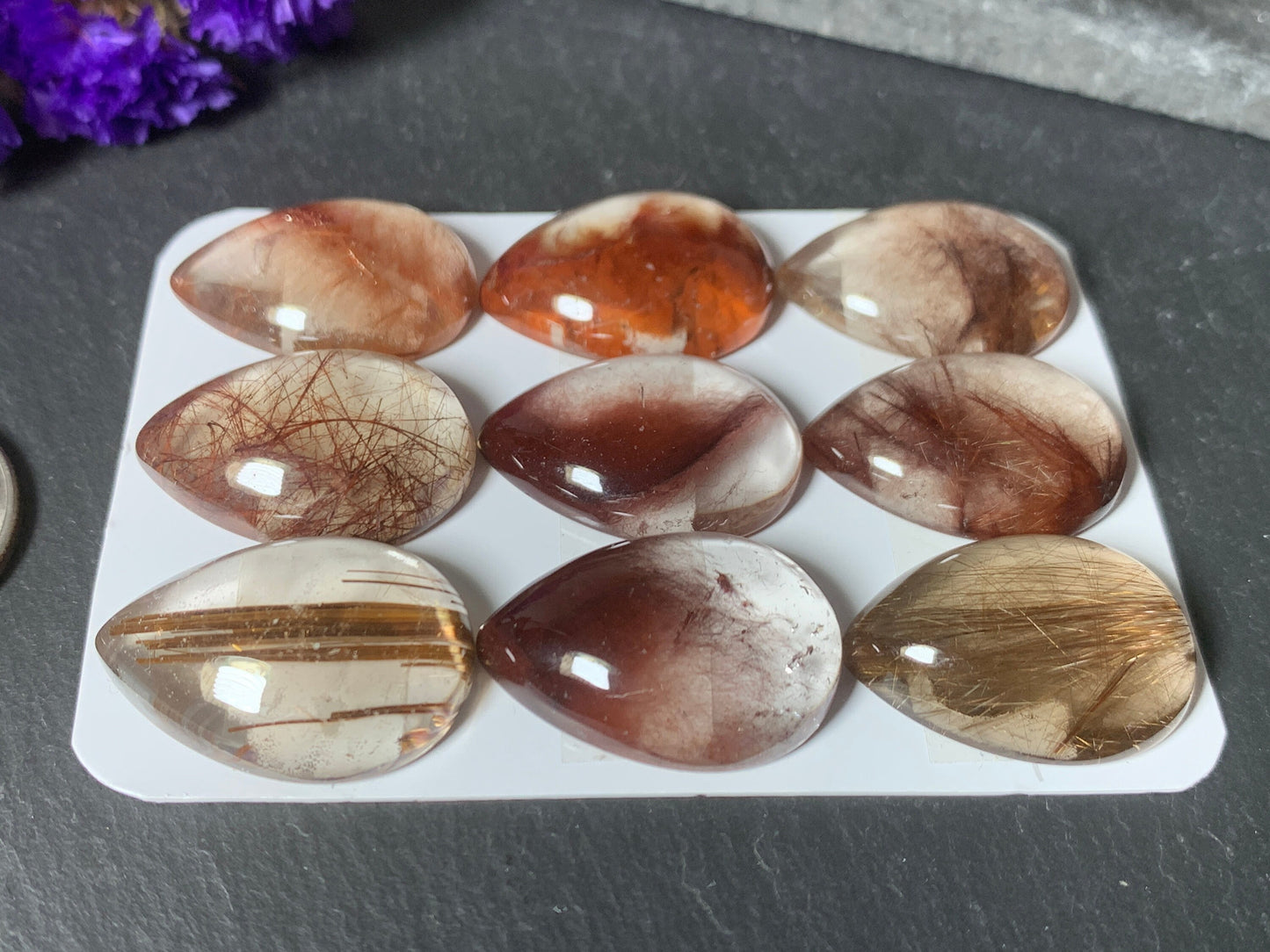 Rutilated Quartz pear 18x25mm cabochon - Calibrated cabochons