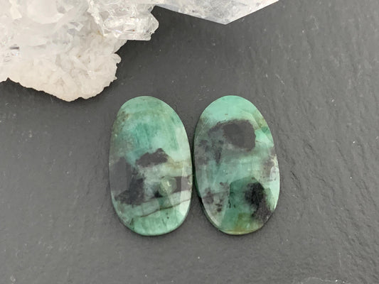 Faceted Emerald Pair 10x17x3mm cabochon