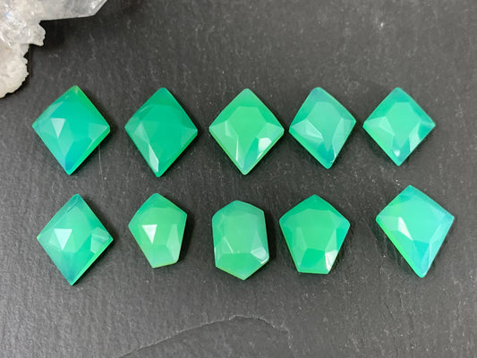 Faceted Chrysoprase 13-16mm long cabochon
