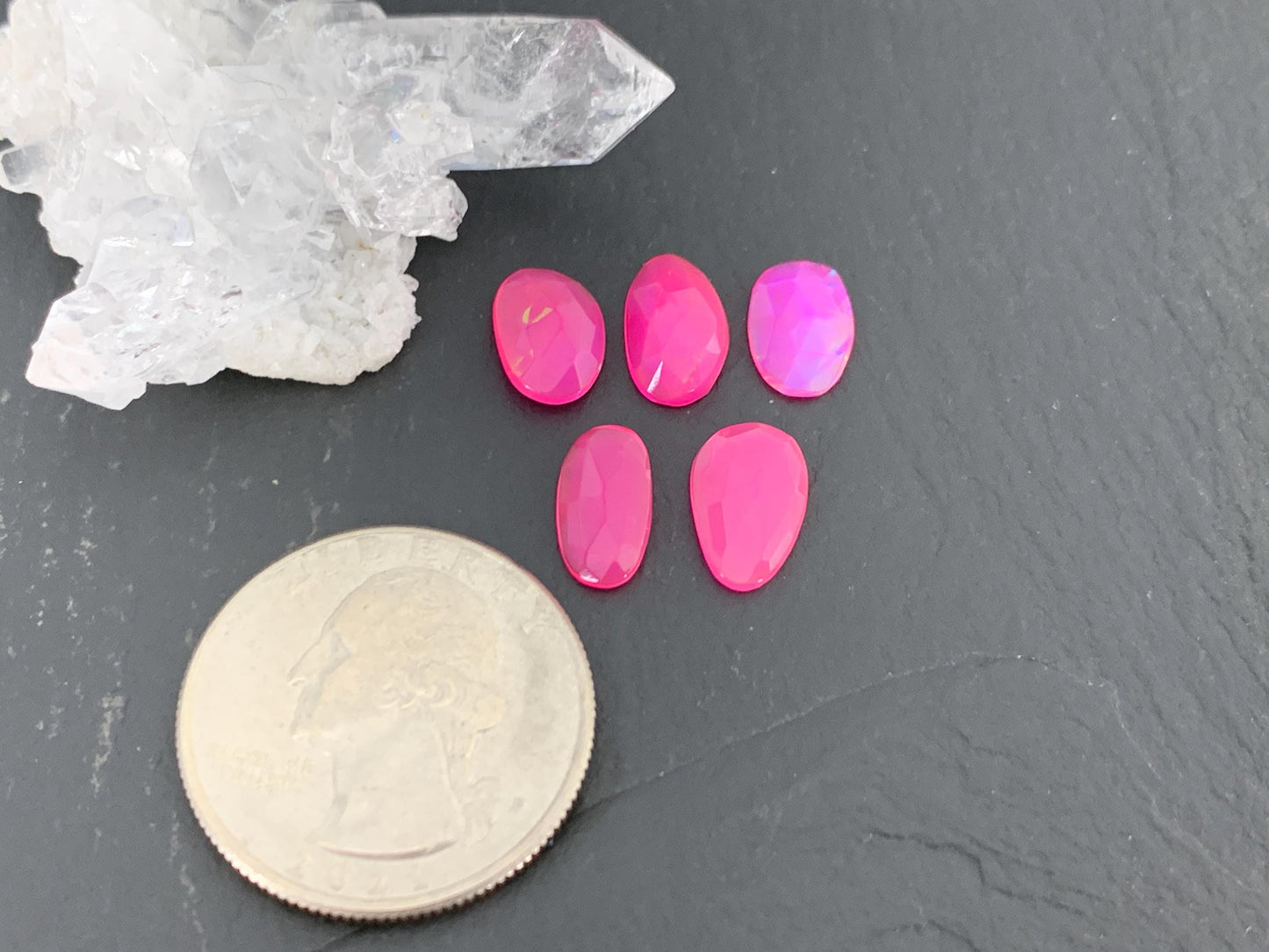 Faceted Pink Opal 10-11mm long cabochon