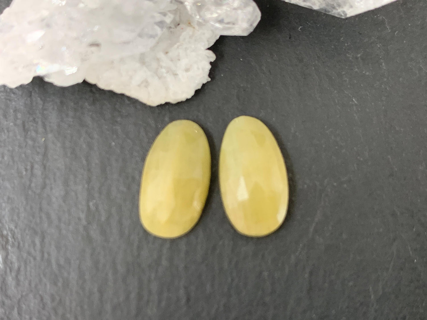 Faceted Yellow Sapphire pair 7x12x3mm cabochon
