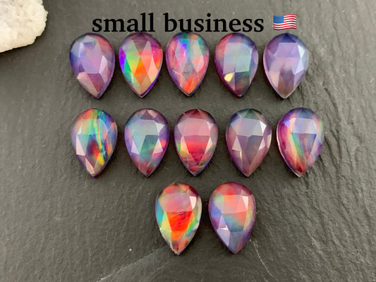 Faceted  Aurora Opal pear 8x12mm cabochon - Doublet cabochons