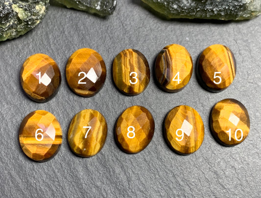 Faceted Tiger Eye 10-11mm long cabochon